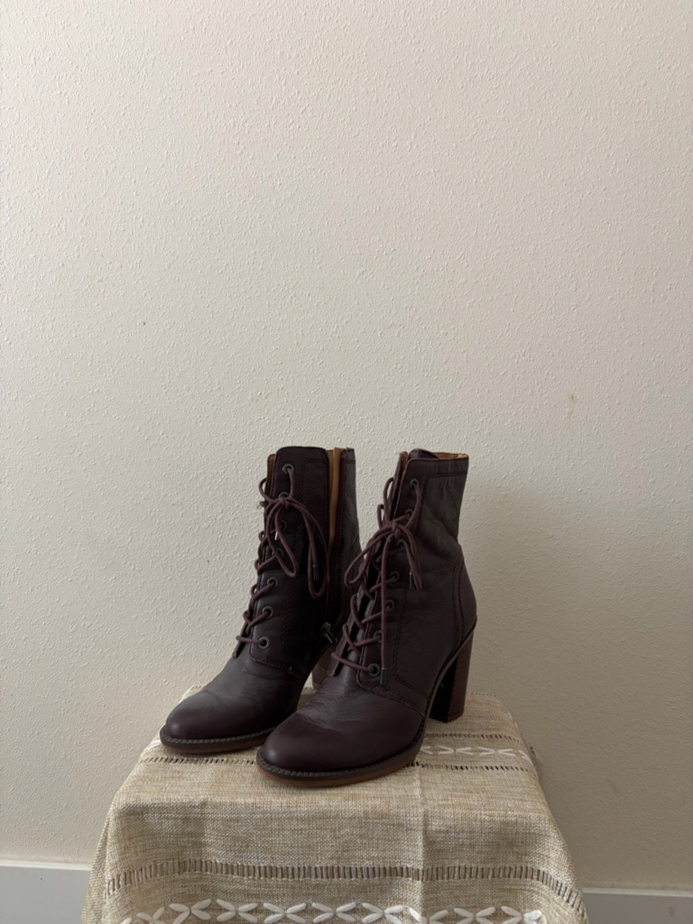 Franco Sarto Brown Lace-Up Block Heel Ankle Boots